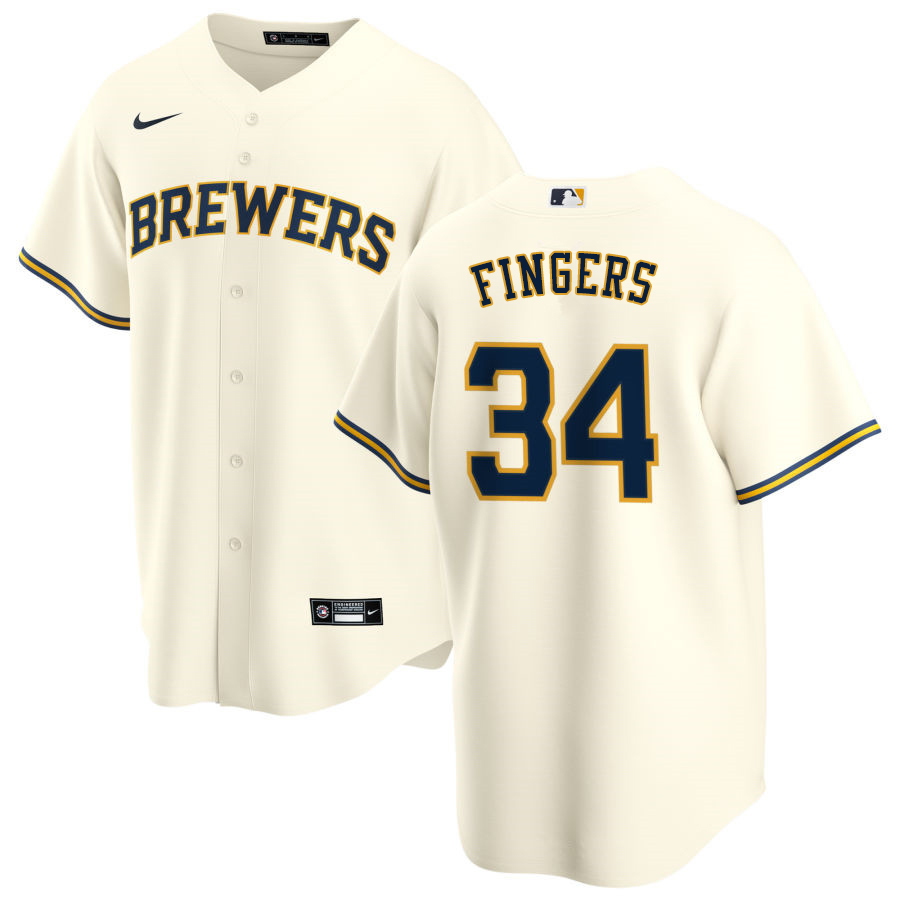 Nike Men #34 Rollie Fingers Milwaukee Brewers Baseball Jerseys Sale-Cream